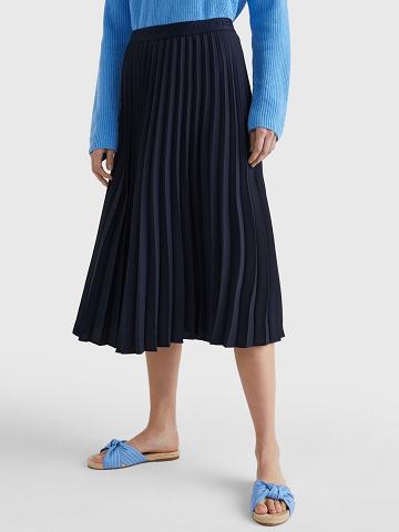Női Tommy Hilfiger Pleated Midi Szoknya Fekete | HU 333KOR